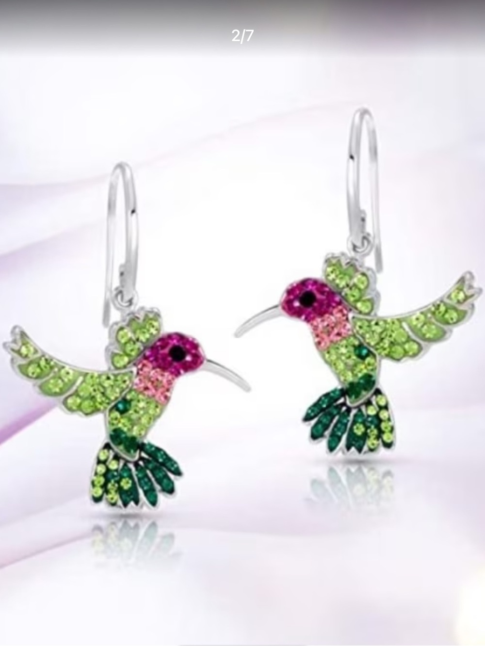 Multi-Color Hummingbird Crystal Drop Earrings - Silver tone NEW